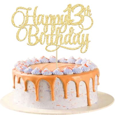 1 Pack Happy 13th Birthday Cake Topper Glitter Number 13 Thirteen Years Old Birthday Cake Pick Decoration for 13th Birthday Celebrating Anniversary Party Supplies Gold