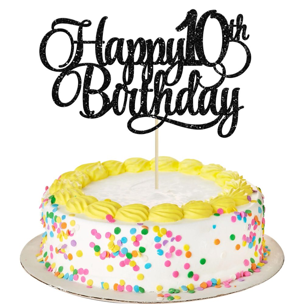 1 Pack Happy 10th Birthday Cake Topper Glitter Number 10 Ten Years Old Birthday Cake Pick Decoration for Celebrating 10th Birthday Anniversary Party Supplies Gold