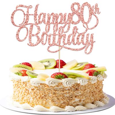 1 Pack Happy 80th Birthday Cake Topper Rose Gold Glitter Number 80 Eighty Years Old Birthday Cake Pick Decoration For 80th Birthday Celebrating Anniversary Party Supplies