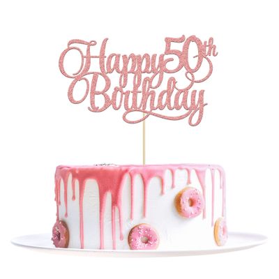 1 Pack Happy 50th Birthday Cake Topper Rose Gold Glitter Number 50 Fifty Years Old Birthday Cake Pick Decoration For 50th Birthday Celebrating Anniversary Party Supplies