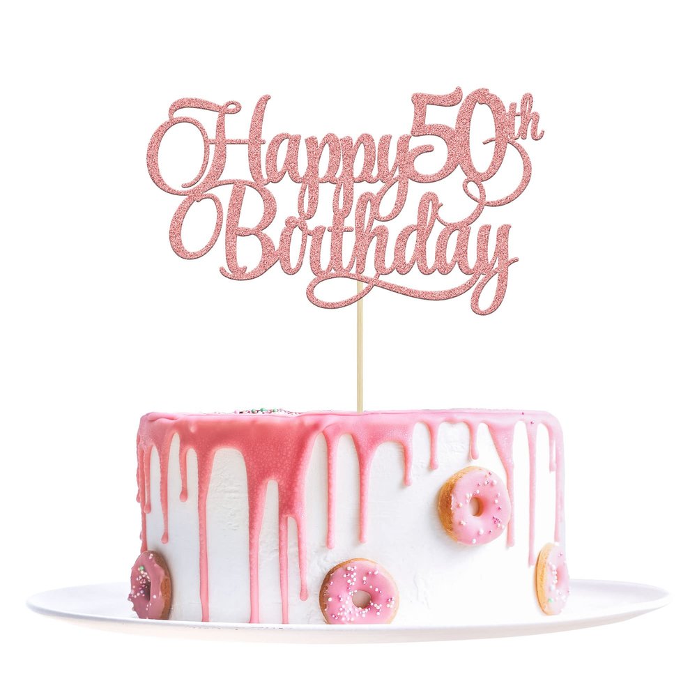 1 Pack Happy 50th Birthday Cake Topper Rose Gold Glitter Number 50 Fifty Years Old Birthday Cake Pick Decoration For 50th Birthday Celebrating Anniversary Party Supplies