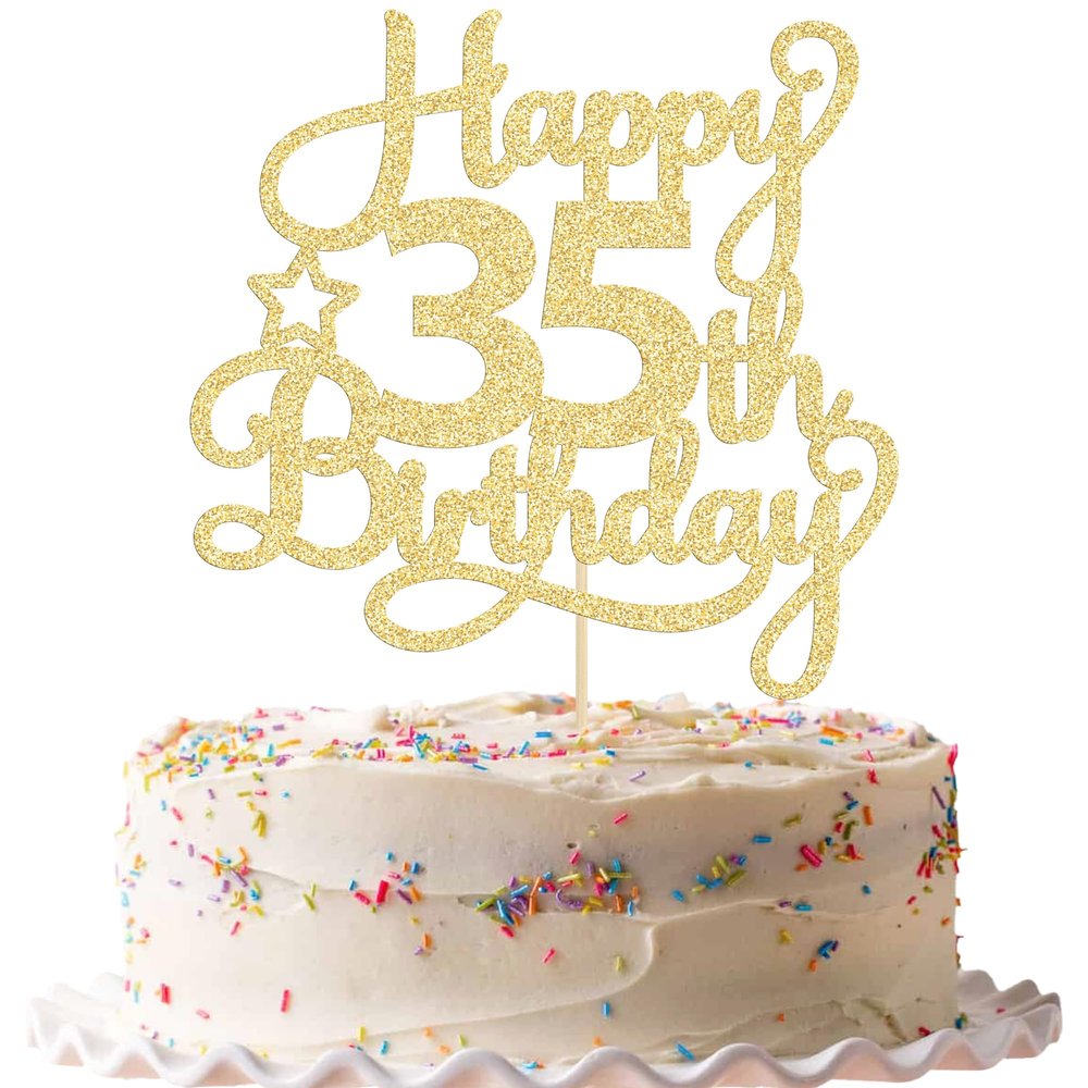 1 Pack Happy 35th Birthday Cake Topper Gold Glitter 35 & Fabulous Cheers to 35 Years Old Birthday Cake Pick for Celebrating 35th Birthday Anniversary Party Cake Decorations Supplies