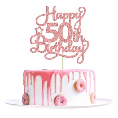 1 Pack Happy 50th Birthday Cake Topper Rose Gold Glitter 50 & Fabulous Cheers to 50 Years Old 50th Birthday Cake Pick for Celebrating 50th Birthday Anniversary Party Cake Decorations Supplies