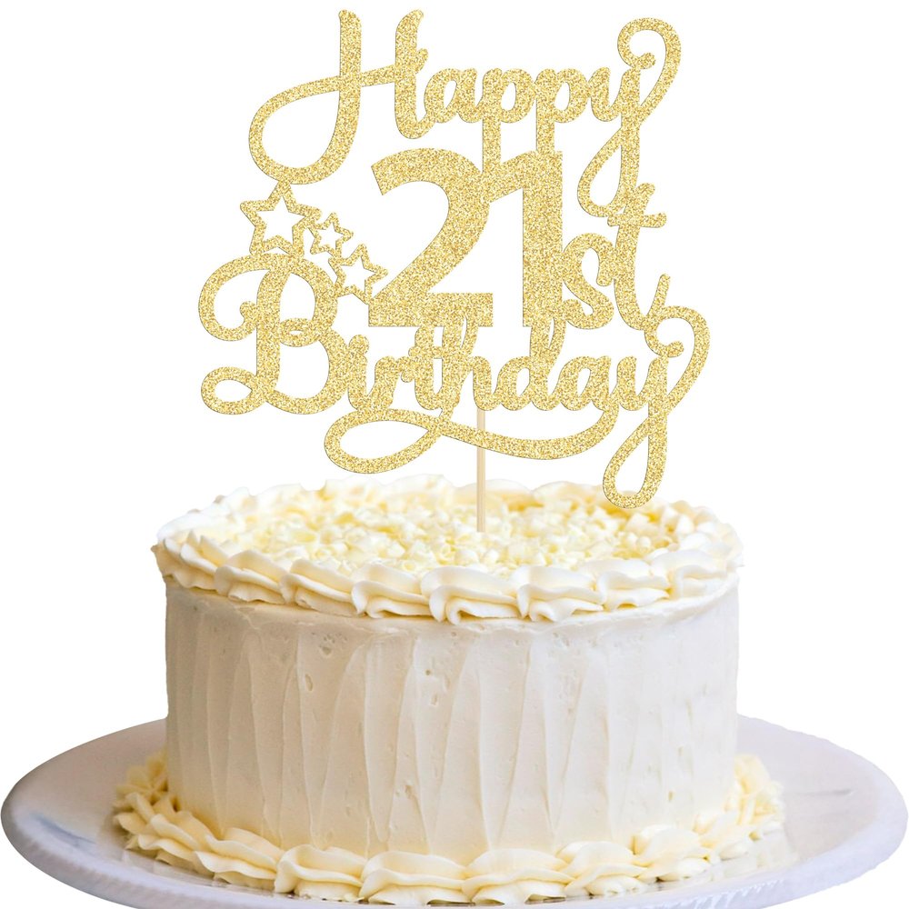 Ephlyn 1 Pack Gold Glitter 21st Birthday Cake Topper - Fabulous Cheers to 21 Years Old - Perfect for 21st Birthday Party & Anniversary Cake Decorations