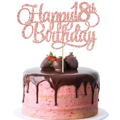 1 Pack Happy 18th Birthday Cake Topper Glitter Number 18 Eighteen Years Old Birthday Cake Pick Decoration for 18th Birthday Celebrating Anniversary Party Supplies Rose Gold