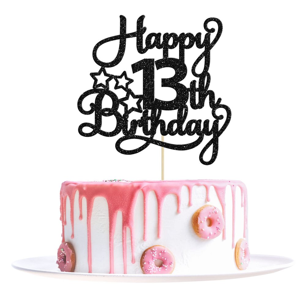 1 Pack Happy 13th Birthday Cake Topper Black Glitter 13 Official Teenager Cheers to 13 Years Old Birthday Cake Pick for Celebrating 13th Birthday Anniversary Party Cake Decorations Supplies