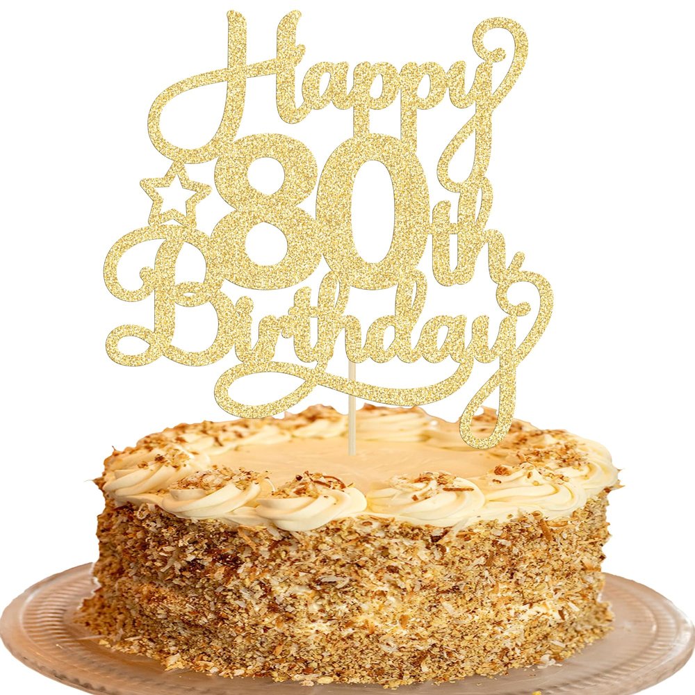 1 Pack Happy 80th Birthday Cake Topper Gold Glitter 80 & Fabulous Cheers to 80 Years Old Birthday Cake Pick for Celebrating 80th Birthday Anniversary Party Cake Decorations Supplies
