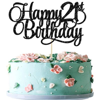 1 Pack Happy 21st Birthday Cake Topper Glitter Number 21 Twenty One Years Old Birthday Cake Pick Decoration for Celebrating 21st Birthday Anniversary Party Supplies Gold