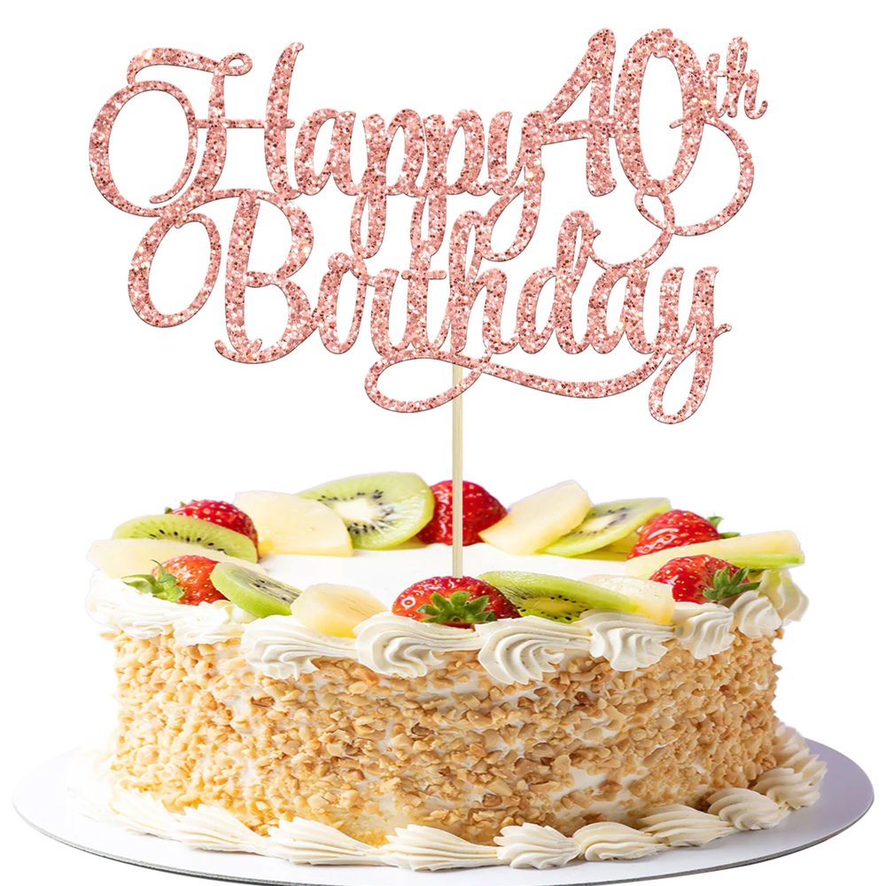 1 Pack Happy 40th Birthday Cake Topper Rose Gold Glitter Number 40 Forty Years Old Birthday Cake Pick Decoration For 40th Birthday Celebrating Anniversary Party Supplies