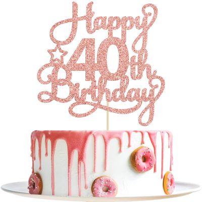 1 Pack Happy 40th Birthday Cake Topper Rose Gold Glitter 40 & Fabulous Cheers to 40 Years Old 40th Birthday Cake Pick for Celebrating 40th Birthday Anniversary Party Cake Decorations Supplies