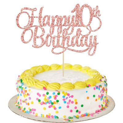 1 Pack Happy 10th Birthday Cake Topper Glitter Number 10 Ten Years Old Birthday Cake Pick Decoration for Celebrating 10th Birthday Anniversary Party Supplies Rose Gold