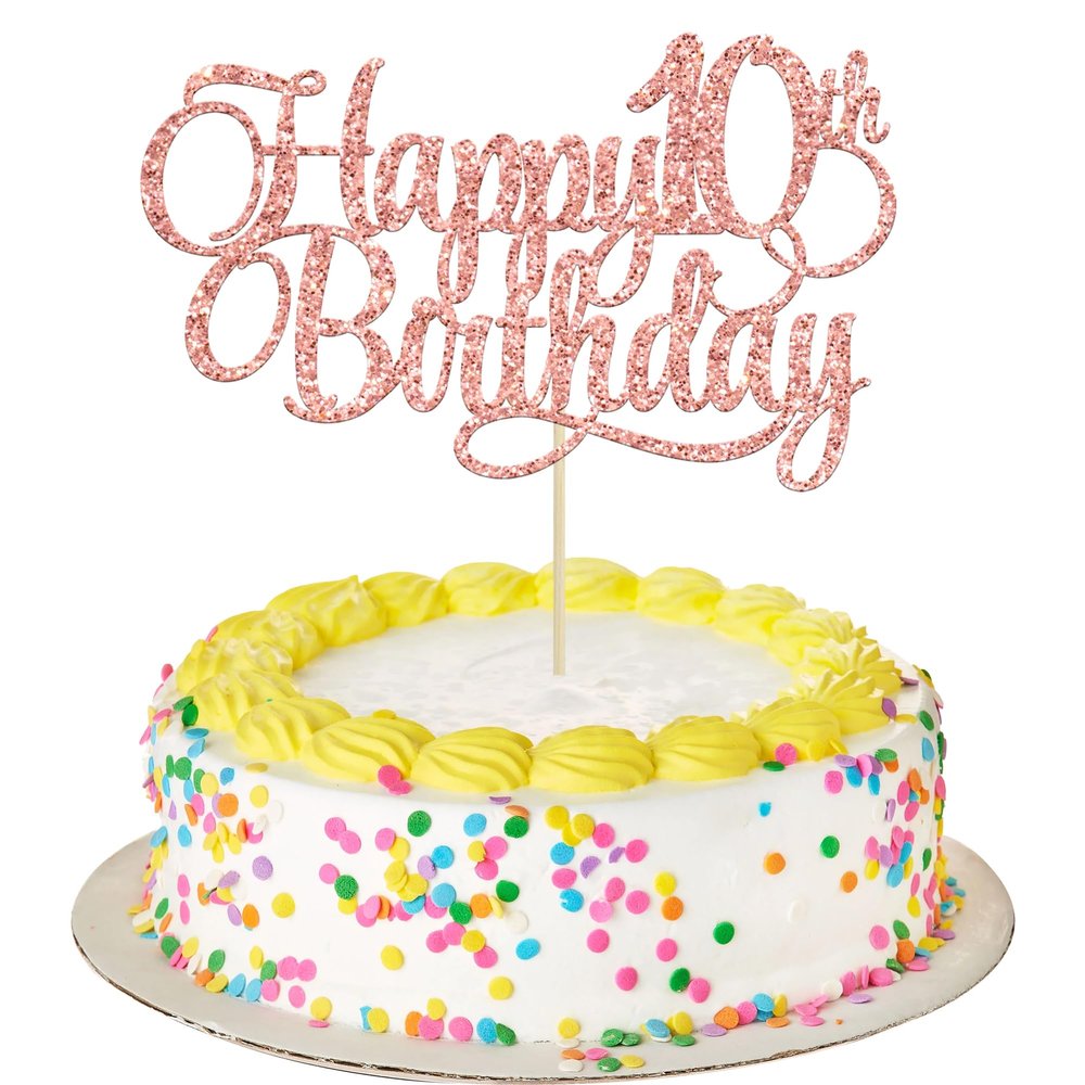 1 Pack Happy 10th Birthday Cake Topper Glitter Number 10 Ten Years Old Birthday Cake Pick Decoration for Celebrating 10th Birthday Anniversary Party Supplies Rose Gold