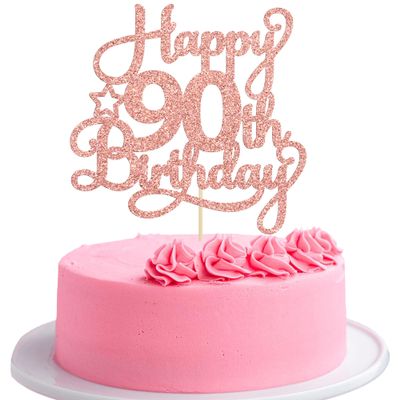 1 Pack Happy 90th Birthday Cake Topper Rose Gold Glitter 90 & Fabulous Cheers to 90 Years Old Birthday Cake Pick for Celebrating 90th Birthday Anniversary Party Cake Decorations Supplies