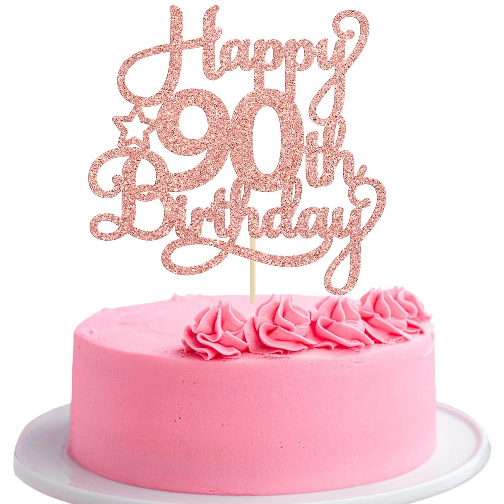 1 Pack Happy 90th Birthday Cake Topper Rose Gold Glitter 90 & Fabulous Cheers to 90 Years Old Birthday Cake Pick for Celebrating 90th Birthday Anniversary Party Cake Decorations Supplies