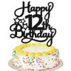 1 Pack Happy 12th Birthday Cake Topper Glitter Heart Star 12 Fabulous Cake Pick Birthday Sign Cake Decorations for Children 12th Birthday Theme Party Supplies Black view 1