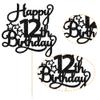 1 Pack Happy 12th Birthday Cake Topper Glitter Heart Star 12 Fabulous Cake Pick Birthday Sign Cake Decorations for Children 12th Birthday Theme Party Supplies Black view 3