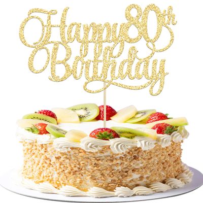 1 Pack Happy 80th Birthday Cake Topper Gold Glitter Number 80 Eighty Years Old Birthday Cake Pick Decoration For 80th Birthday Celebrating Anniversary Party Supplies