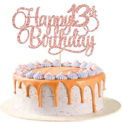 1 Pack Happy 13th Birthday Cake Topper Glitter Number 13 Thirteen Years Old Birthday Cake Pick Decoration for 13th Birthday Celebrating Anniversary Party Supplies Rose Gold