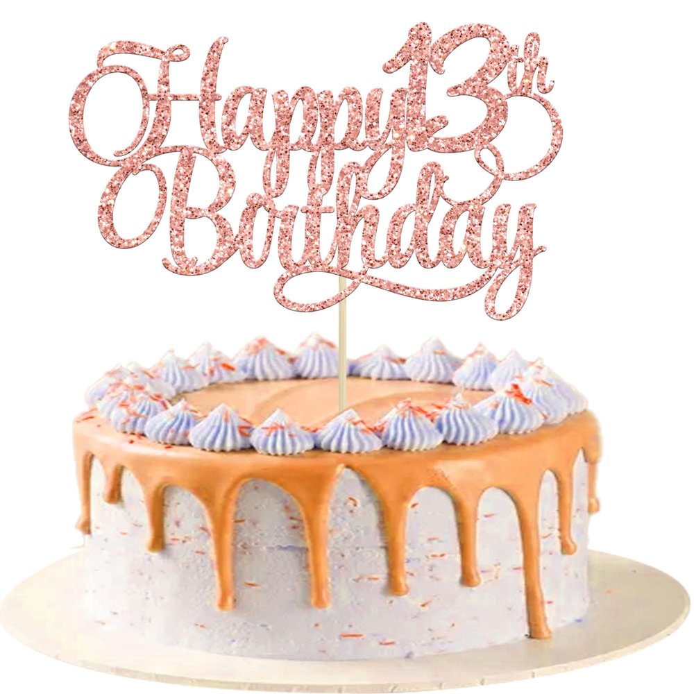 1 Pack Happy 13th Birthday Cake Topper Glitter Number 13 Thirteen Years Old Birthday Cake Pick Decoration for 13th Birthday Celebrating Anniversary Party Supplies Rose Gold