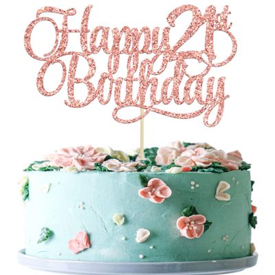 1 Pack Happy 21st Birthday Cake Topper Glitter Number 21 Twenty One Years Old Birthday Cake Pick Decoration for Celebrating 21st Birthday Anniversary Party Supplies Rose Gold