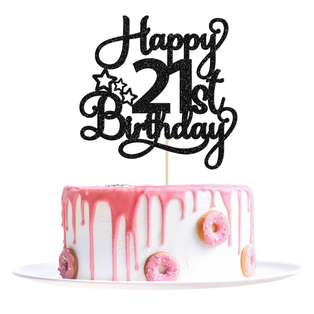 1 Pack Happy 21st Birthday Cake Topper Black Glitter 21 & Fabulous Cheers to 21 Years Old Birthday Cake Pick for Celebrating 21st Birthday Anniversary Party Cake Decorations Supplies