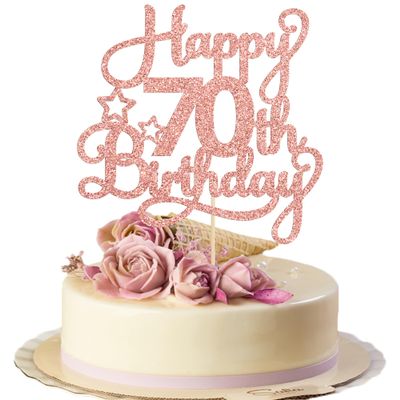 1 Pack Happy 70th Birthday Cake Topper Rose Gold Glitter 70 & Fabulous Cheers to 70 Years Old 70th Birthday Cake Pick for Celebrating 70th Birthday Anniversary Party Cake Decorations Supplies