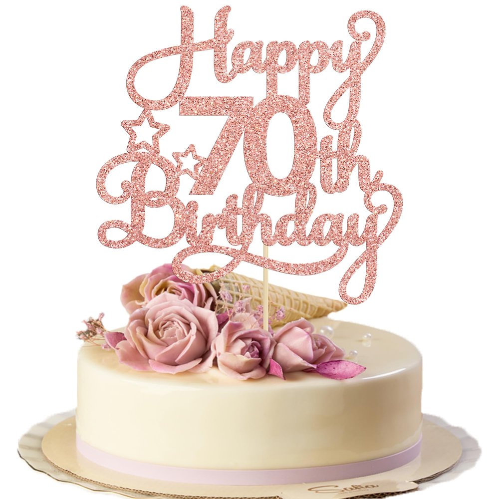1 Pack Happy 70th Birthday Cake Topper Rose Gold Glitter 70 & Fabulous Cheers to 70 Years Old 70th Birthday Cake Pick for Celebrating 70th Birthday Anniversary Party Cake Decorations Supplies