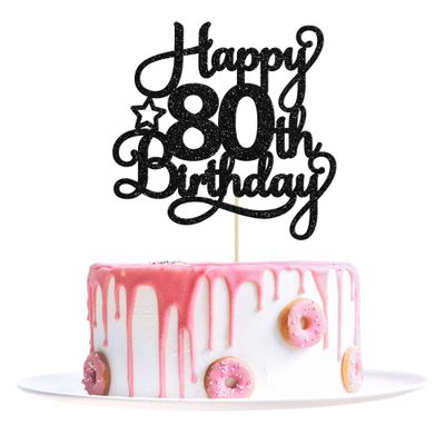 1 Pack Happy 80th Birthday Cake Topper Black Glitter 80 & Fabulous Cheers to 80 Years Old Birthday Cake Pick for Celebrating 80th Birthday Anniversary Party Cake Decorations Supplies