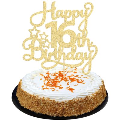 1 Pack Happy 16th Birthday Cake Topper Glitter Sweet 16 Cake Pick Birthday 16th Birthday Cake Decorations for Children 16th Theme Party Supplies Gold
