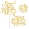 1 Pack Happy 16th Birthday Cake Topper Glitter Sweet 16 Cake Pick Birthday 16th Birthday Cake Decorations for Children 16th Theme Party Supplies Gold view 3