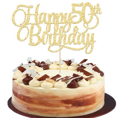 1 Pack Happy 50th Birthday Cake Topper Gold Glitter Number 50 Fifty Years Old Birthday Cake Pick Decoration For 50th Birthday Celebrating Anniversary Party Supplies