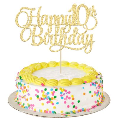1 Pack Happy 10th Birthday Cake Topper Glitter Number 10 Ten Years Old Birthday Cake Pick Decoration for Celebrating 10th Birthday Anniversary Party Supplies Gold