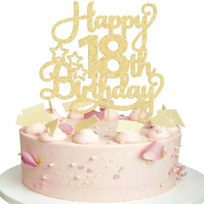 1 Pack Happy 18th Birthday Cake Topper Gold Glitter 18 & Fabulous Cheers to 18 Years Old Birthday Cake Pick for Celebrating 18th Birthday Anniversary Party Cake Decorations Supplies
