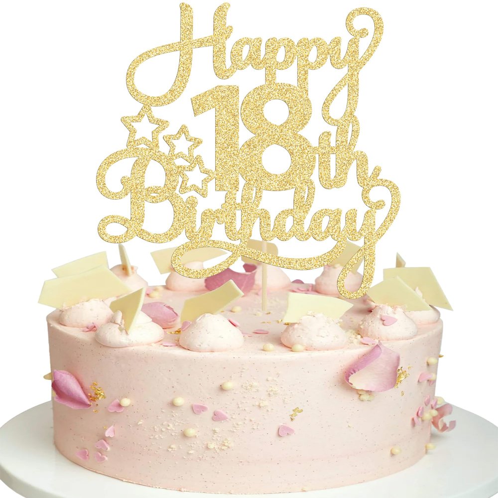 1 Pack Happy 18th Birthday Cake Topper Gold Glitter 18 & Fabulous Cheers to 18 Years Old Birthday Cake Pick for Celebrating 18th Birthday Anniversary Party Cake Decorations Supplies