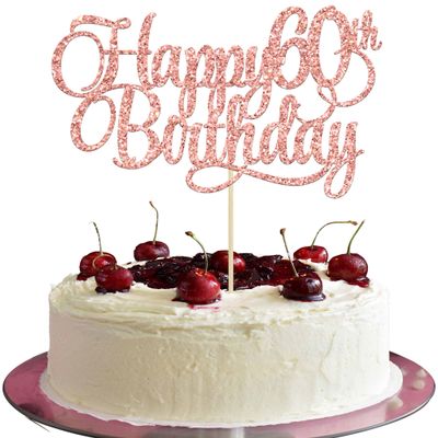 1 Pack Happy 60th Birthday Cake Topper Rose Gold Glitter Number 60 Sixty Years Old Birthday Cake Pick Decoration For 60th Birthday Celebrating Anniversary Party Supplies