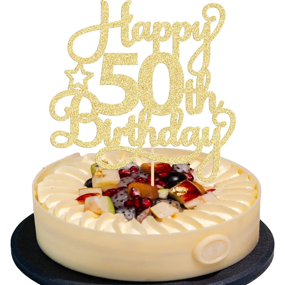1 Pack Happy 50th Birthday Cake Topper Gold Glitter 50 & Fabulous Cheers to 50 Years Old 50th Birthday Cake Pick for Celebrating 50th Birthday Anniversary Party Cake Decorations Supplies