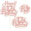 1 Pack Happy 12th Birthday Cake Topper Glitter Heart Star 12 Fabulous Cake Pick Birthday Sign Cake Decorations for Children 12th Birthday Theme Party Supplies Rose Gold view 3