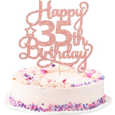 1 Pack Happy 35th Birthday Cake Topper Rose Gold Glitter 35 & Fabulous Cheers to 35 Years Old Birthday Cake Pick for Celebrating 35th Birthday Anniversary Party Cake Decorations Supplies