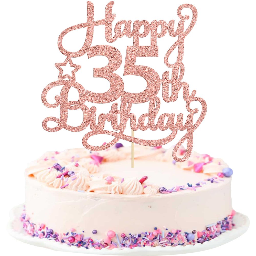 1 Pack Happy 35th Birthday Cake Topper Rose Gold Glitter 35 & Fabulous Cheers to 35 Years Old Birthday Cake Pick for Celebrating 35th Birthday Anniversary Party Cake Decorations Supplies