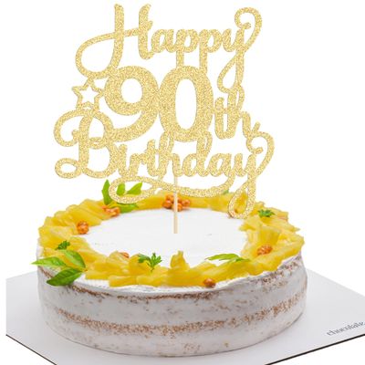 1 Pack Happy 90th Birthday Cake Topper Gold Glitter 90 & Fabulous Cheers to 90 Years Old Birthday Cake Pick for Celebrating 90th Birthday Anniversary Party Cake Decorations Supplies