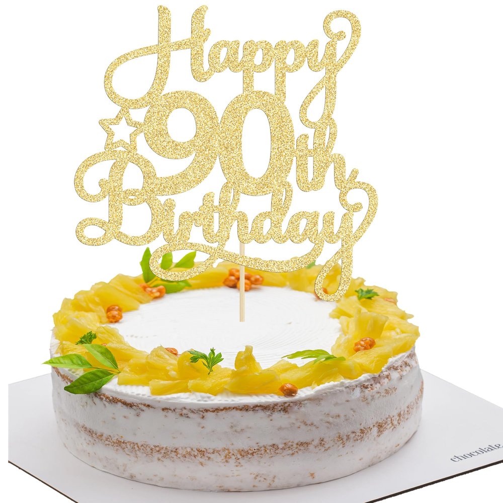 1 Pack Happy 90th Birthday Cake Topper Gold Glitter 90 & Fabulous Cheers to 90 Years Old Birthday Cake Pick for Celebrating 90th Birthday Anniversary Party Cake Decorations Supplies