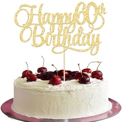 1 Pack Happy 60th Birthday Cake Topper Gold Glitter Number 60 Sixty Years Old Birthday Cake Pick Decoration For 60th Birthday Celebrating Anniversary Party Supplies
