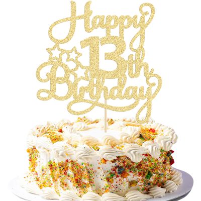 1 Pack Happy 13th Birthday Cake Topper Gold Glitter 13 Official Teenager Cheers to 13 Years Old Birthday Cake Pick for Celebrating 13th Birthday Anniversary Party Cake Decorations Supplies