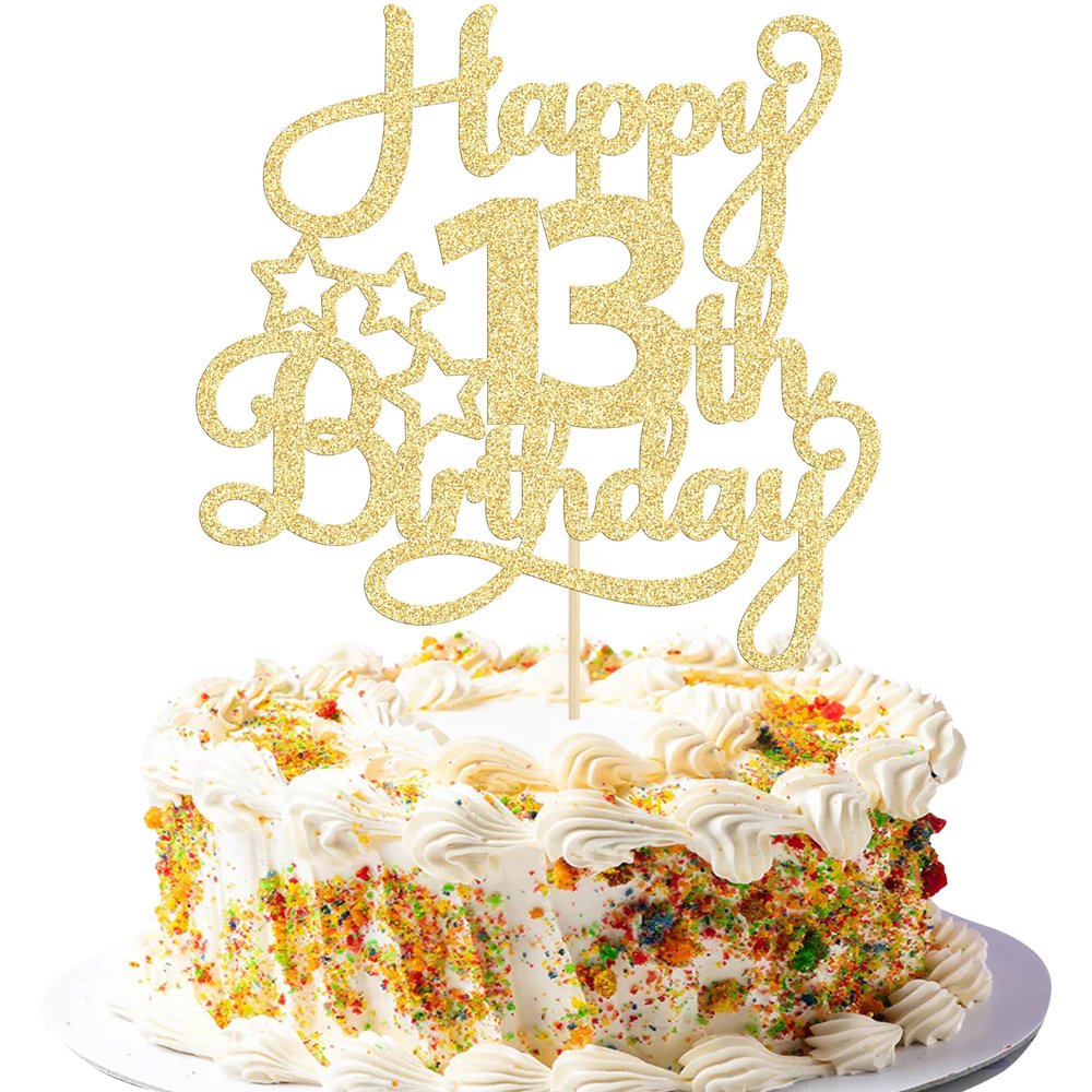 1 Pack Happy 13th Birthday Cake Topper Gold Glitter 13 Official Teenager Cheers to 13 Years Old Birthday Cake Pick for Celebrating 13th Birthday Anniversary Party Cake Decorations Supplies
