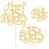 1 Pack Happy 15th Birthday Cake Topper Gold Glitter Mis Quince 15 Cheers to 15 Years Old Cake Pick for Celebrating 15th Birthday Anniversary Party Cake Decorations Supplies view 3
