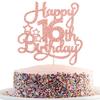 1 Pack Happy 16th Birthday Cake Topper Glitter Sweet 16 Cake Pick Birthday 16th Birthday Cake Decorations for Children 16th Theme Party Supplies Rose Gold view 1