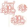 1 Pack Happy 10th Birthday Cake Topper Glitter Heart Star 10 Fabulous Cake Pick Birthday Sign Cake Decorations for Children 10th Birthday Theme Party Supplies Rose Gold view 3