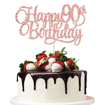 1 Pack Happy 90th Birthday Cake Topper Rose Gold Glitter Number 90 Ninety Years Old Birthday Cake Pick Decoration For 90th Birthday Celebrating Anniversary Party Supplies