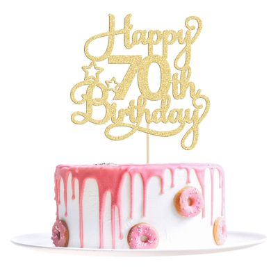 1 Pack Happy 70th Birthday Cake Topper Gold Glitter 70 & Fabulous Cheers to 70 Years Old 70th Birthday Cake Pick for Celebrating 70th Birthday Anniversary Party Cake Decorations Supplies