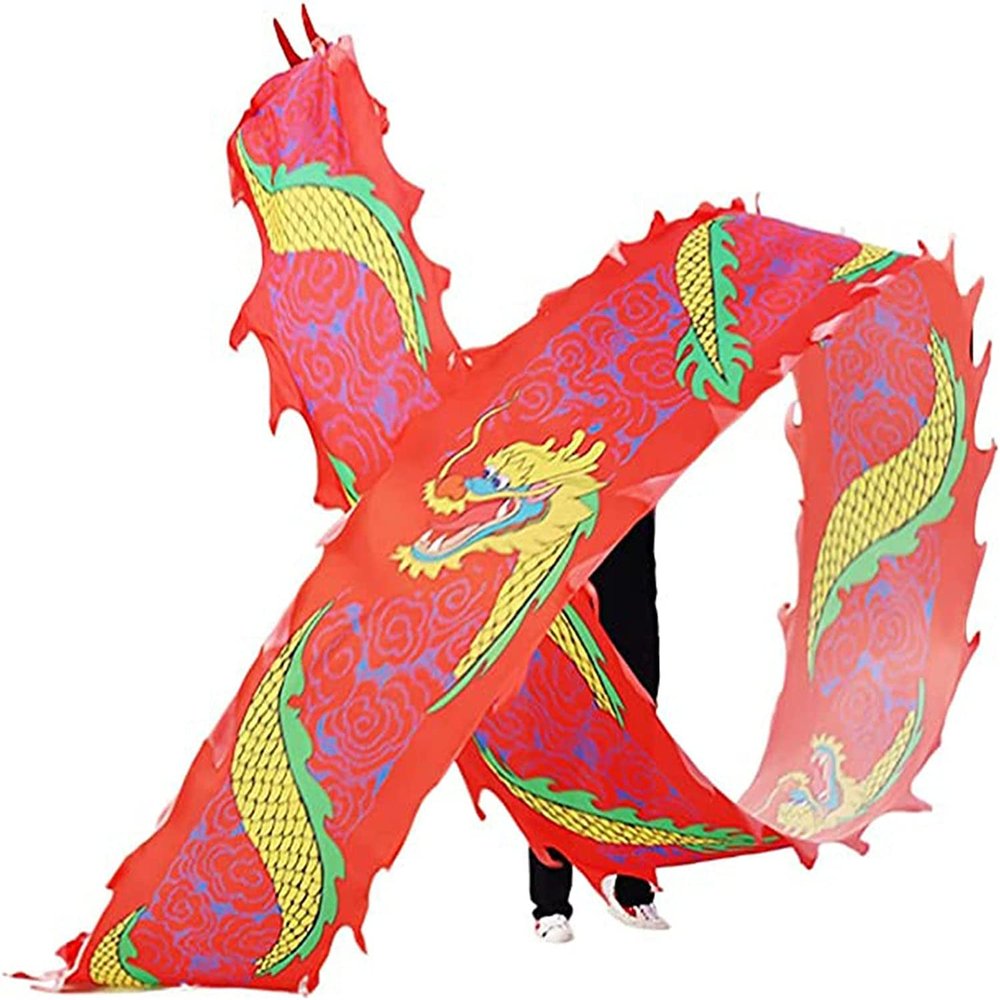 NOBRIM Dragon Dance Practice Ribbon Streamer Silk Dragon Dance Ribbon Streamer, 3D Colorful Dragon Silk Flowy Spinning & Shaking Poi Outdoor Playing